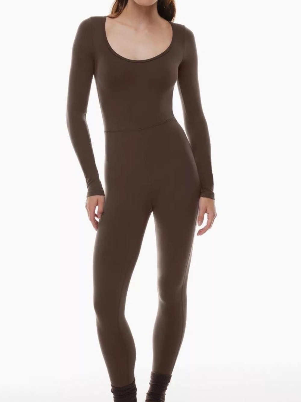 Wilfred Free Aritzia Brown Long Sleeve Scoop Neck Jumpsuit Catsuit Size M